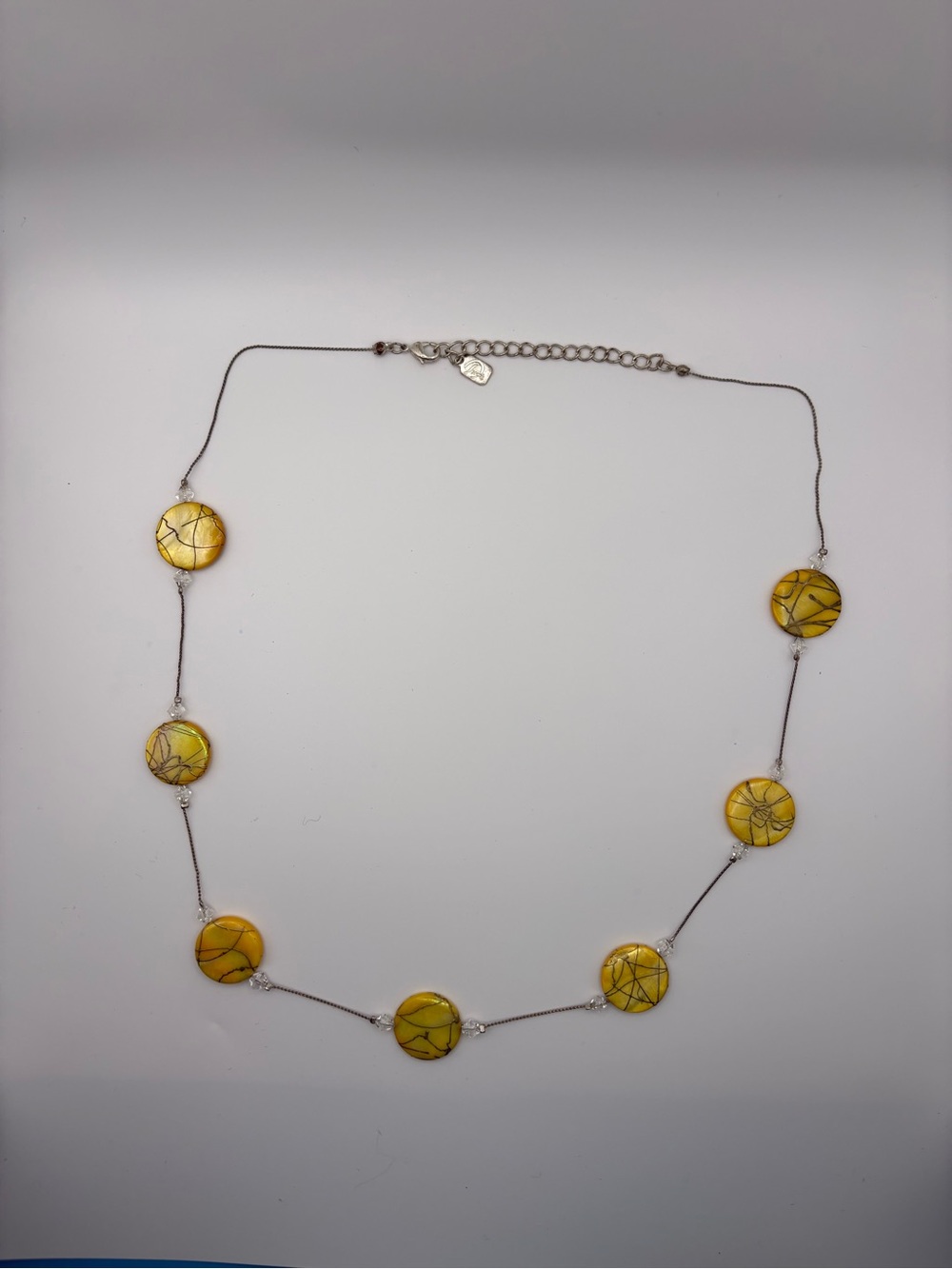 Vintage yellow shell disc & crystal station necklace